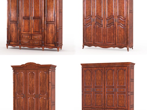  美式实木衣柜组合3d模型 