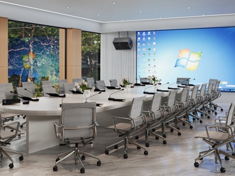  现代会议室投影办公3d模型 