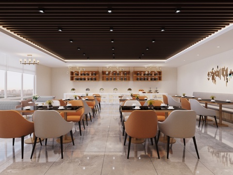  自助餐廳3d模型 