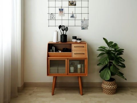  现代风格装饰柜 现代装饰摆件 现代柜子 现代绿植3d模型 