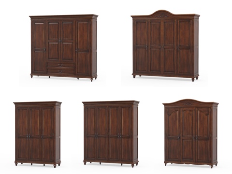  美式实木衣柜组合3d模型 