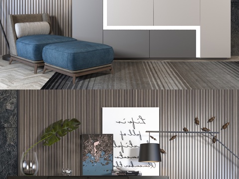  现代边柜 边柜 玄关柜 柜子 墙饰 盆栽 植物 饰品摆件3d模型 