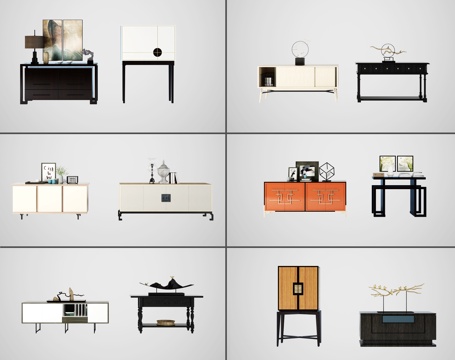  新中式玄关柜 装饰柜 边柜 电视柜组合3d模型 