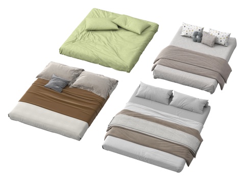  现代极简榻榻米双人床3d模型下载 加厚乳胶床垫 卧室家具设计方案 家居装饰 