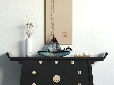  中式装饰柜摆件组合3d模型 