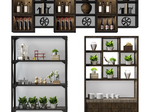  工业风装饰柜 边柜 酒柜 酒架 装饰架3d模型 