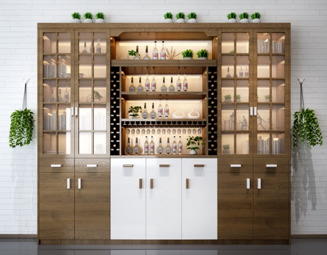  北欧北欧酒柜 酒瓶 装饰品 挂盆栽3d模型 