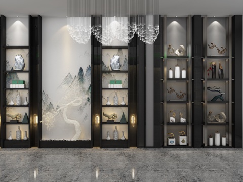  新中式书柜摆件组合3d模型 