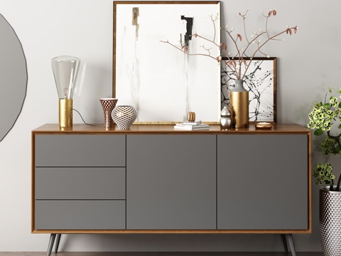  现代简约装饰柜 边柜 画 绿植3d模型 