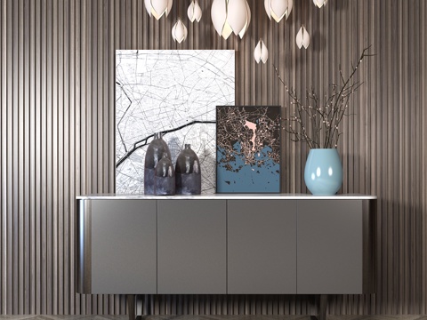  边柜 植物 玄关柜 现代柜 餐边柜 挂画 中式挂画 墙饰3d模型 