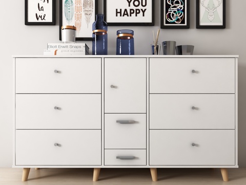  北欧鞋柜边柜画地毯饰品3d模型 