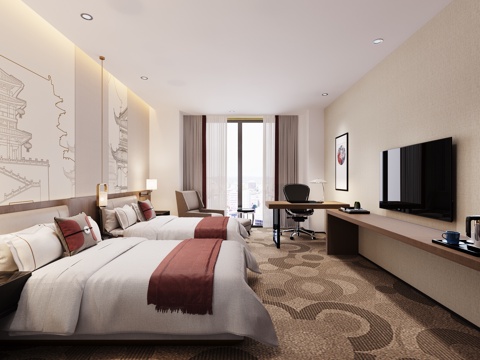  新中式酒店客房3d模型 