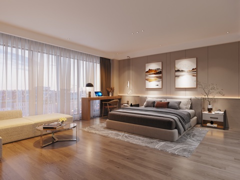  现代酒店客房3d模型 