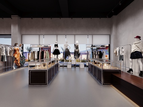  工业风服装店3d模型 