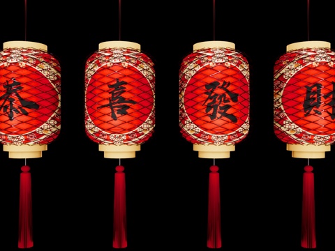  中式新年灯笼 元宵花灯 节庆装饰灯 红灯笼 节日灯彩su模型 