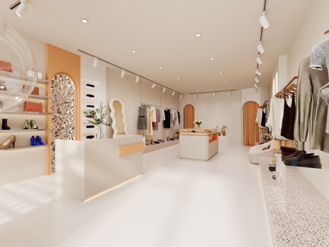  奶油风服装店3d模型 
