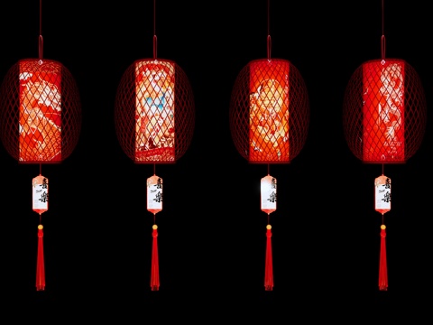  中式新年灯笼 元宵花灯 节庆装饰灯 红灯笼 节日灯彩 传统礼su模型 