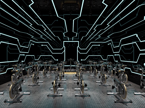  工业风健身房单车房3d模型 