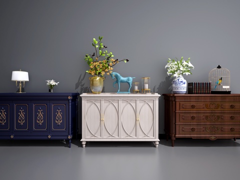  传统美式餐边柜3d模型 