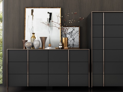  现代边柜斗柜画地毯饰品3d模型 