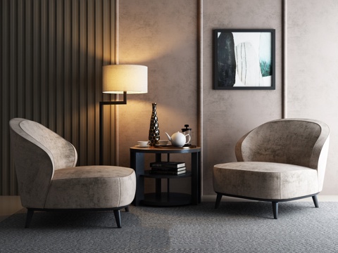  地中海风格休闲座椅 茶几 台灯 装饰画3d模型 