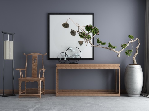  禅意中式端景柜组合3d模型 