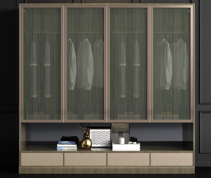  新中式实木玻璃衣柜衣服饰品组合3d模型 