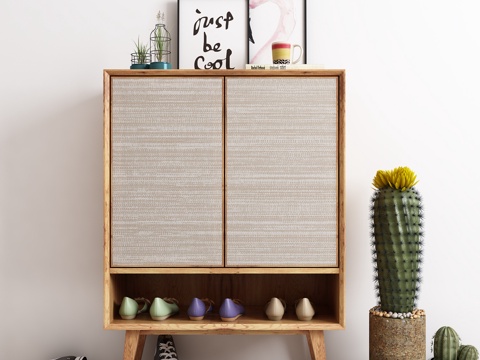  新中式鞋柜 绿植 饰品模型3d模型 