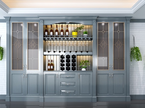  新古典酒柜 挂盆栽 啤酒瓶3d模型 