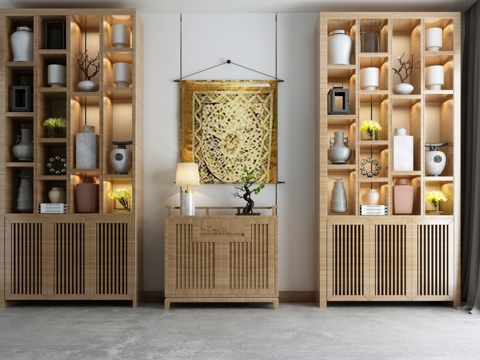  新中式博古架组合3d模型 