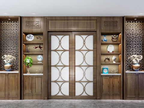  新中式门柜 装饰柜 门 饰品3d模型 