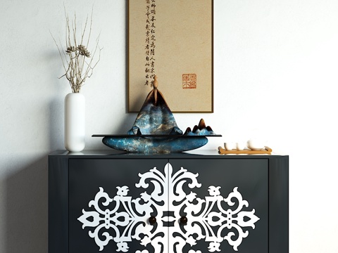  中式装饰柜摆件组合3d模型 