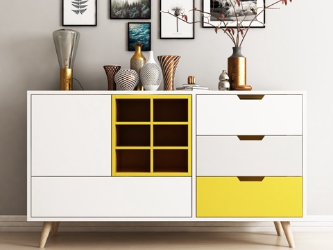  北欧边柜斗柜相框地毯饰品模型3d模型 