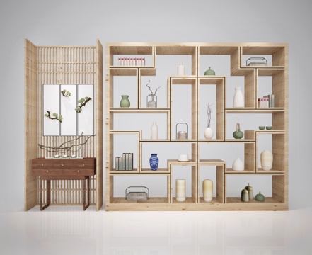  中式禅意装饰柜 书架 博古架 陈列柜 镂空屏风3d模型 