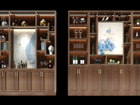  新中式酒柜组合3d模型 