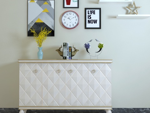  简欧边柜 玄关柜 装饰柜 花瓶花卉 装饰品 挂画3d模型 