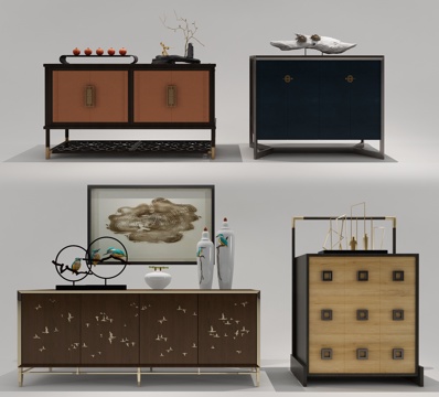  新中式装饰柜玄关柜组合3d模型 