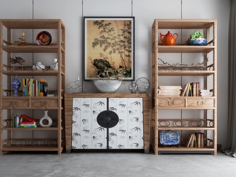  中式现代博古架书柜装饰柜组合3d模型 