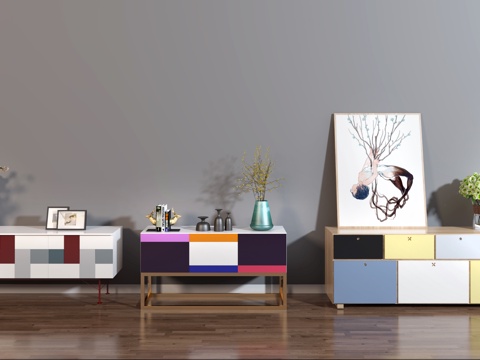  北欧 边柜 组合3d模型 