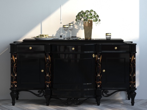  欧式古典装饰柜 摆件组合3d模型 