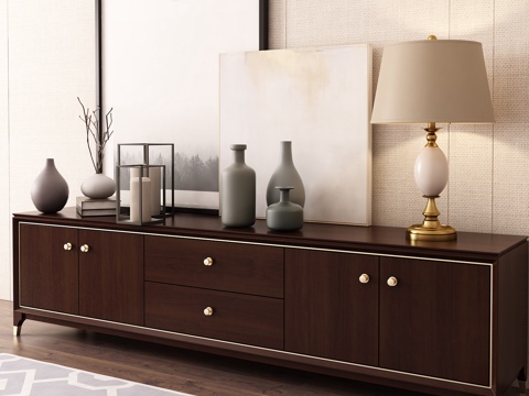  现代中式电视柜画饰品模型3d模型 