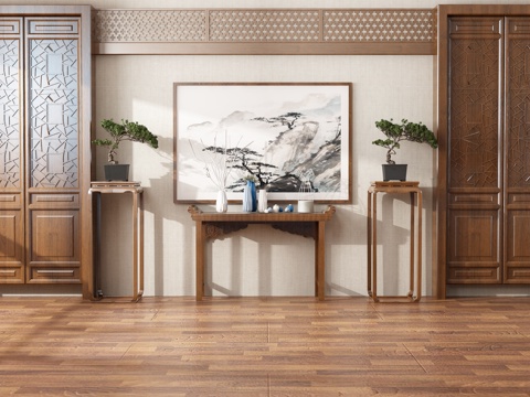  新中式玄关柜 组合3d模型 