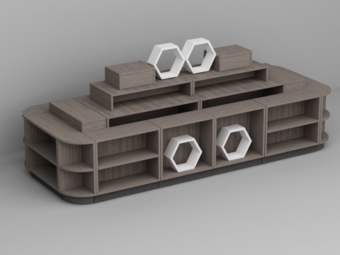  超市木质展示流水促销台3d模型 