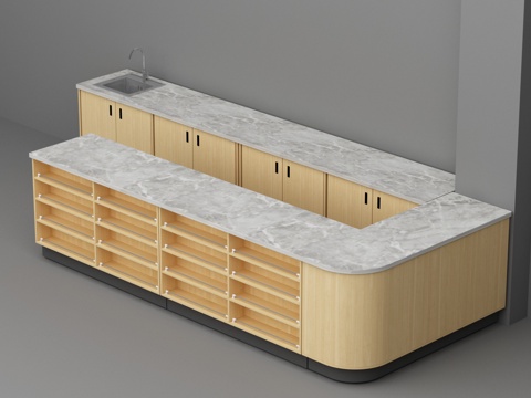  超市便利店木质石台面收银台3d模型 