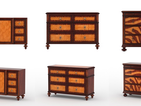  美式实木玄关柜斗柜组合3d模型 