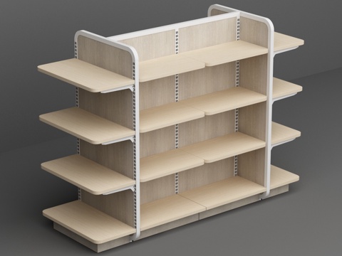  超市便利店钢木白色商品展示货架3d模型 