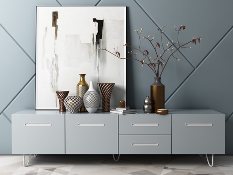  现代简约电视柜 背景墙 画饰品 模型3d模型 