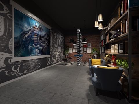  工业风理发店3d模型 