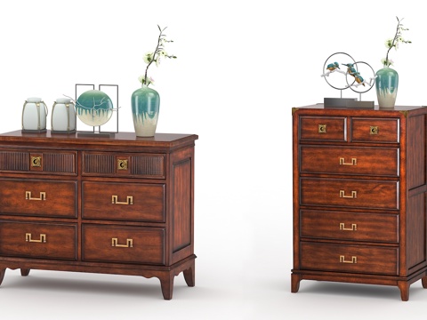  中式斗柜边柜 摆件组合3d模型 