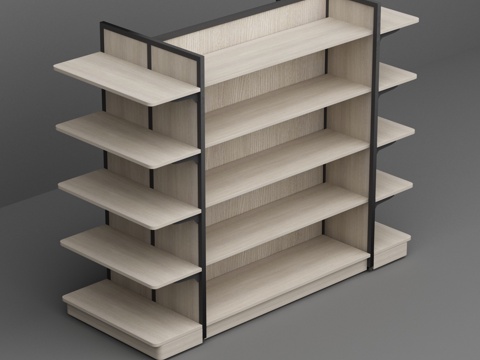  超市便利店钢木中岛商品陈列展示架3d模型 